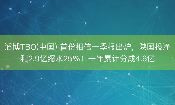 滔博TBO(中国) 首份相信一季报出炉，陕国投净利2.9亿缩水25%！一年累计分成4.6亿