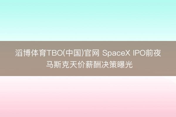 滔博体育TBO(中国)官网 SpaceX IPO前夜 马斯克天价薪酬决策曝光